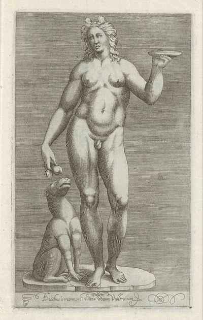 Skulptur av Bacchus en en hund Bacchus och marmor i området kring Vallens palats (titel på objektet) Antika skulpturer i Rom (serietitel) Ikoner av de antika statyerna av staden Rom som ses på offentliga platser (serietitel) av Anonymous