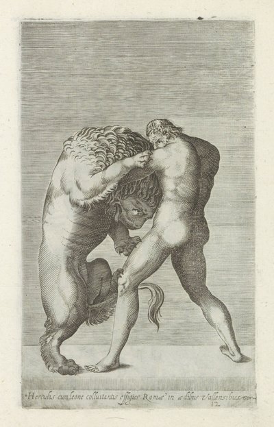 Skulptur av Hercules i strid med Nemeïsche-lejonet Staty av Hercules slåss med ett lejon i Roms murar (titel på objektet) Antika skulpturer i Rom (serietitel) Av de antika statyerna av staden Rom som ses på offentliga platser i av Anonymous