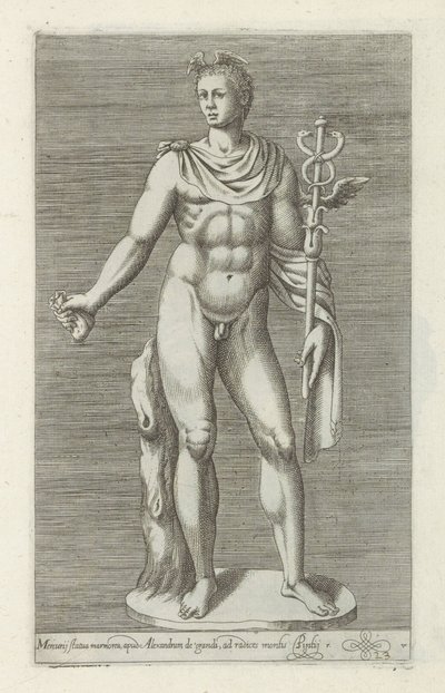 Skulptur av Mercurius Marmorstaty av Merkurius, vid Alexander den store (...) (titel på objektet) Antika skulpturer i Rom (serietitel) Ikoner av de antika statyerna av staden Rom som ses på offentliga platser (serietitel) av Anonymous
