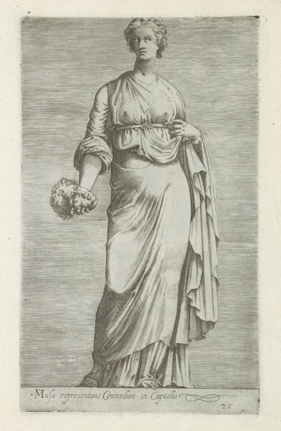 Sculptuur van Thaleia, muze van de komedie Musa som representerar komedi i Capitolium (titel på objekt) Antika skulpturer i Rom (serietitel) Ikoner av de antika statyerna av staden Rom som ses på offentliga platser (serietitel) av Anonymous