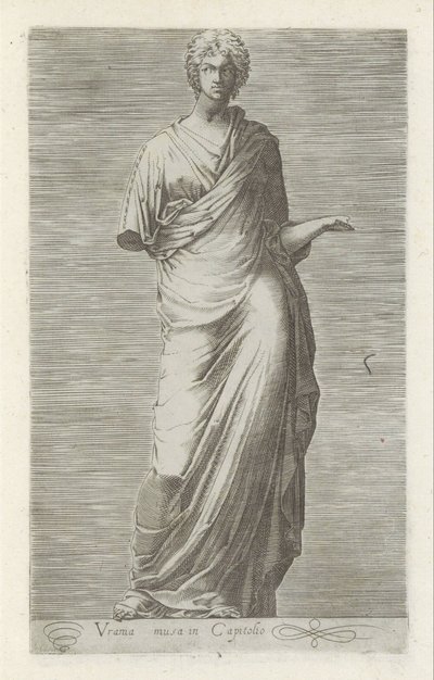 Sculptuur van Urania, muze van de starskunde Musan Urania i Capitolium (titel på objekt) Antika skulpturer i Rom (serietitel) Ikoner av de antika statyerna av staden Rom som ses på offentliga platser (serietitel) av Anonymous