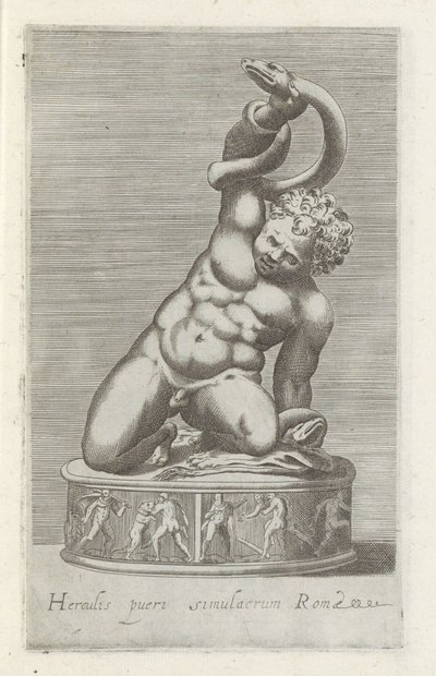 Sculptuur van de unge Hercules i strid med en slang Staty av Hercules, Roms barn (titel på objektet) Antika skulpturer i Rom (serietitel) Ikoner av de antika statyerna av staden Rom som ses på offentliga platser (serietitel) av Anonymous