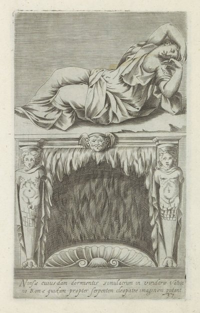 Sculptuur van de sleepende Ariadne boven en schouw Bilden av en viss sovnymf i Roms Vatikanträdgård anses av vissa vara en bild av Kleopatra på grund av ormen (titel på objektet) Antika skulpturer i Rom (serietitel) Gamla statyer av staden av Anonymous