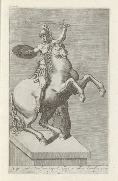 Sculptuur van een Romainse soldaat te paard Equites mot Amos (...) (titel på objekt) Antika skulpturer i Rom (serietitel) Ikoner av de antika statyerna av staden Rom som ses på offentliga platser (serietitel) av Anonymous