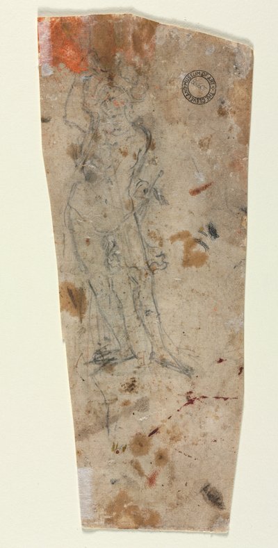 Skiss av en bepansrad mansfigur (verso) av Anonymous