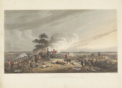 Slag bij Waterloo, 1815 Utsikt från Mont St. Jean av slaget vid Waterloo, vid inledningen av den storslagna attacken mot fransmännen omkring klockan 7 på kvällen den 18 juni 1815 (titel på objektet) av Anonymous