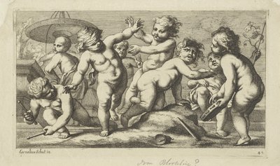 Putti leker vid en fontän Spelar putti (serietitel) av Anonymous