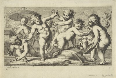 Putti leker vid en fontän Spelar putti (serietitel) av Anonymous