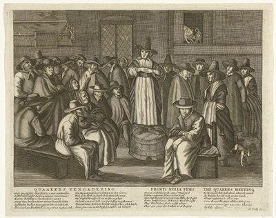 Tecknad film om de engelska kväkarna, ca 1656 Quaaker Meeting / Fronti Nulla Fides / The Quakers Meeting (titel på objekt) av Anonymous