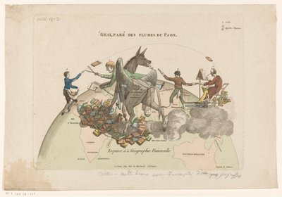 Spotprent op de Geographies Universelle av Conrad Malthe-Brun Sketch of Universal Geography (titel på objekt) av Anonymous