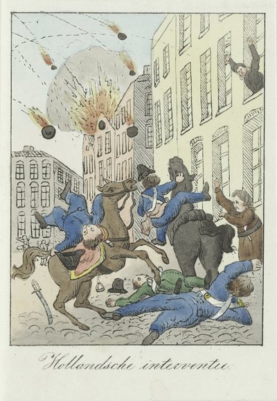 Tecknad film om den holländska interventionen, 1831 Holländsk intervention (titel på objekt) av Anonymous