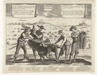 Tecknad film om spanjorerna efter förlusten av Breda, Thionville, Perpignan, Portugal och Katalonien, 1643 L