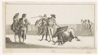 Tjur stucken av en matador Coleccion de las principales suertes de una corrida de toros (serietitel på objekt) Samling av de viktigaste tjurfäktningsmanövrarna (serietitel) av Anonymous