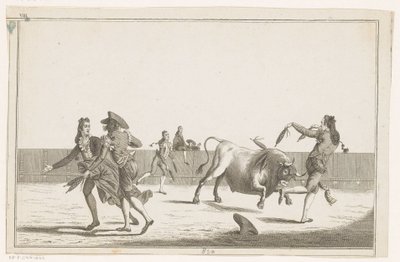 Oxen utmanas med banderillas Coleccion de las principales suertes de una corrida de toros (serietitel på objekt) Samling av de viktigaste tjurfäktningsmanövrarna (serietitel) av Anonymous