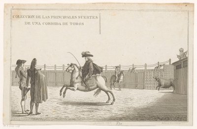 Tjurfäktare på en arena Coleccion de las principales suertes de una corrida de toros (serietitel på objekt) Samling av de viktigaste tjurfäktningsmanövrarna (serietitel) av Anonymous