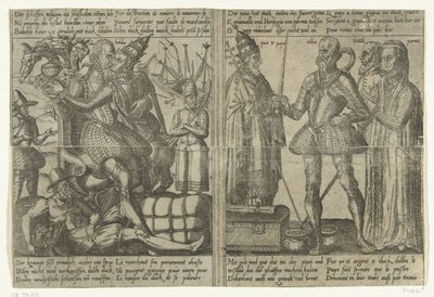 Medan Alva älskar Babylons hora, faller landets ekonomi i förfall / Margareta av Parma, Granvelle och påven stödjer Alvas mission, ca 1567-1572 Alvas uppdrag i Nederländerna och konsekvenserna av hans tyranni (kopior), 1572 (serie av Anonymous