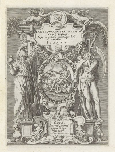 Titelprent träffade Rom, Minerva och Saturnus Antika skulpturer i Rom (serietitel) Ikoner av de antika statyerna av staden Rom som ses på offentliga platser (serietitel på objekt) av Anonymous