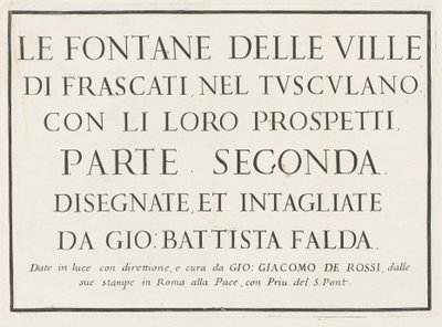 Titeltryck med inramad titel Fontane delle ville di Frascati (serietitel) Fountains of Frascati (serietitel) av Anonymous