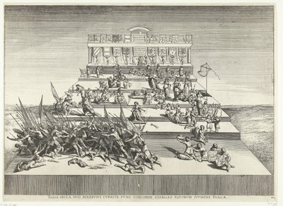 Toneelvoorstelling over oorlog en vrede; intocht van Ferdinand te Gent 1635 (nr 42) Sådana århundraden, sa de till sina egna, springa, med spindlar i harmoni, stabila, skonade av ödets gud (titel på objektet) Genethliacon Theatre of Charles V av Anonymous