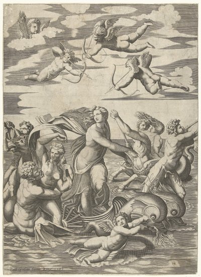 Triomf van Galatea mötte tritons i nereïden in putti av Anonymous