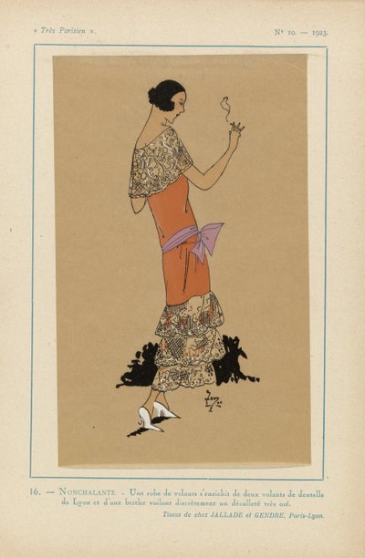 Mycket parisisk, 1923, nr 10: 16.- NONCHALANCE. - En sammetsklänning... av Anonymous