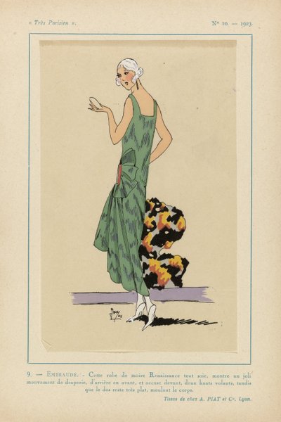 Mycket parisisk, 1923, nr 10: 9. - EMERALD. - Denna renässansmoireklänning... av Anonymous