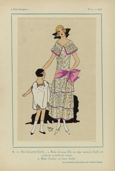 Mycket parisisk, 1923, nr 7: 9.- MIN STORESYSTER. - 1. Ung tjejs klänning... av Anonymous