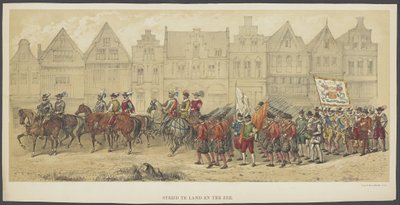 Utrecht Masquerade, skylt b: strid på land och till sjöss, 1856 Strid på land och hav (titel på objekt) The Founders of Dutch Freedom, (tid av William I) presenterad av H.H. medlemmar av Utrecht studentkår, för att fira de 220 av Anonymous
