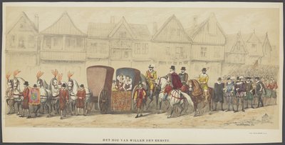 Utrechts maskerad, tavla e: hovet, 1856 Domstolen i Willem den Eerste (titel på föremålet) The Founders of Dutch Freedom, (tid av William I) presenterad av H.H. medlemmar av Utrecht studentkår, för att fira dess 220-årsjubileum av Anonymous