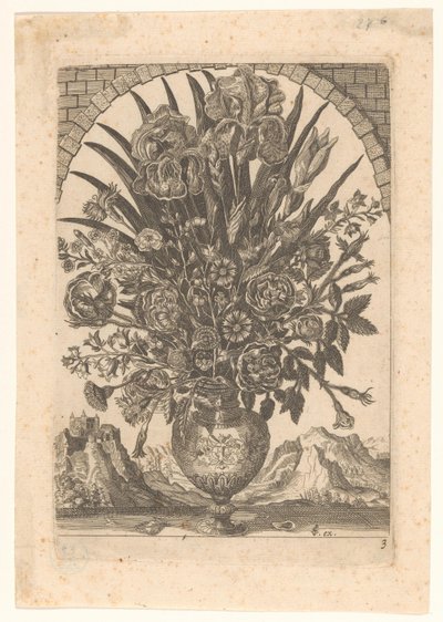 Vas med blommor och bergslandskap Vaser med blommor (serietitel) av Anonymous
