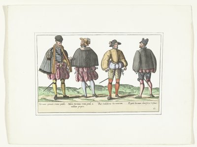 Fyra män klädda i tyskt mode, ca 1580 Kostymer Allemands (titel på objekt) av Anonymous