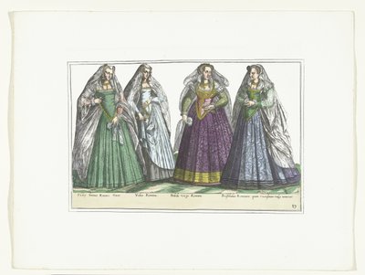 Fyra kvinnor klädda enligt romersk mode, ca 1580 Kostymer italienare (titel på objekt) av Anonymous