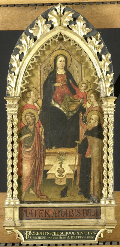 Jungfru och barn på tronen med fyra heliga, de heliga Johannes Döparen, Antonius Abbot, Elisabet av Ungern, ett kvinnligt helgon av Anonymous