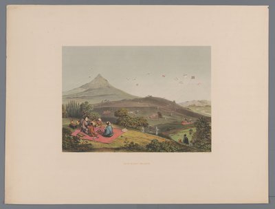 Drakslagsmål i ett japanskt kuperat landskap Lutte de cerf-volanger (titel på objekt) Souvenir du Japon vues d