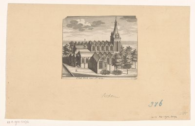 Fågelperspektiv över Oude Kerk i Amsterdam, före 1544 d