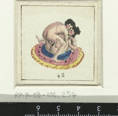 Par som älskar liggande på en rund matta Eight Erotic Scene (serietitel) av Anonymous