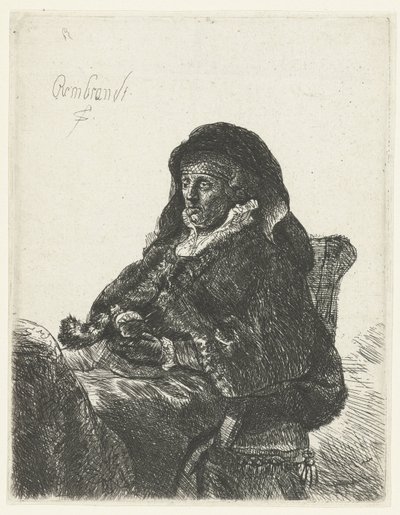 Änka med svarta handskar Rembrandts mor som änka av Anonymous