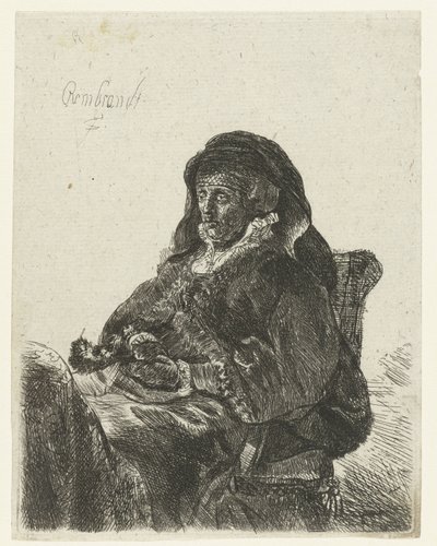 Änka med svarta handskar Rembrandts mor som änka av Anonymous