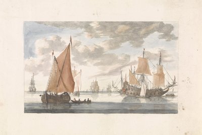 Havslandskap med fregatt och segelfartyg av Anonymous