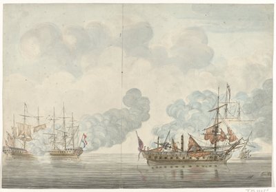 Sjöslaget vid Cadiz, 1781 av Anonymous