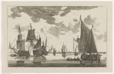 Segelfartyg och slupar på lugna hav Seascapes (serietitel) av Anonymous