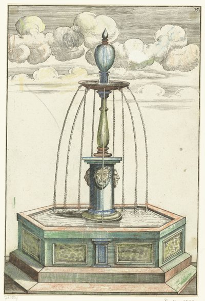 Sexkantig bassäng med kort pelare Architectura Curiosa Nova (serietitel) av Anonymous