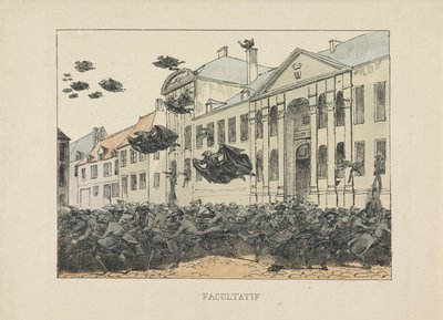 Svarta korpar flyr från Collegium Philosophicum, 1829 Valfritt (titel på objekt) av Anonymous