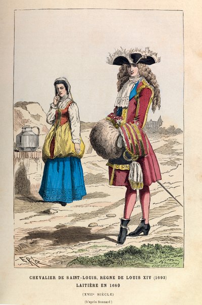 En riddare av Saint Louis (1693) och en Laitiere (1680) under kung Ludvig XIV:s regeringstid på 1600-talet - Riddare av Saint Louis Order, kung Ludvig XIV:s regeringstid 1693 och mejeristi av Anonymous Anonymous