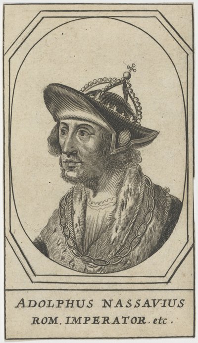 Adolphe de Nassau (1250-1298) - Adolf av Nassau, romarnas kung, anonym. Etsning, storlek: 10,8x6,2 av Anonymous Anonymous
