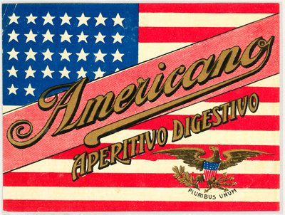 Annons för italiensk short drink Americano, med amerikansk flagga av Anonymous Anonymous