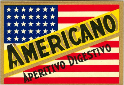 Annons för italiensk short drink Americano, med amerikansk flagga av Anonymous Anonymous