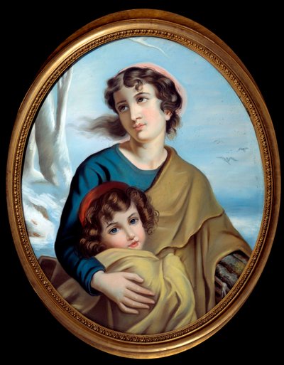 Allegori om vintern En mamma som skyddar sitt barn för att värma upp henne. Anonym målning. 1700-talet. Rouen, Museum of Fine Arts av Anonymous Anonymous