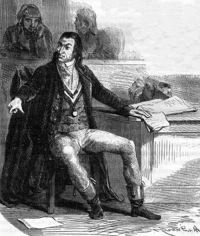 Antoine Quentin Fouquier de Tinville, dit Fouquier-Tinville (1746-1795), fransk lagstiftare och revolutionär, offentlig anklagare av revolutionstribunalen - Gravyr i "Histoire des Girondins"" av Alphonse de Lamartine (1790-1869) 1865-1866 lim av Anonymous Anonymous