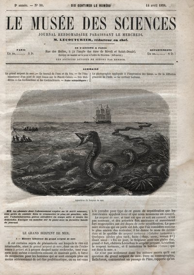 Utseendet av havsormen. Gravyr från 1858. Ett av "Musee des sciences"" den 14 april av Anonymous Anonymous